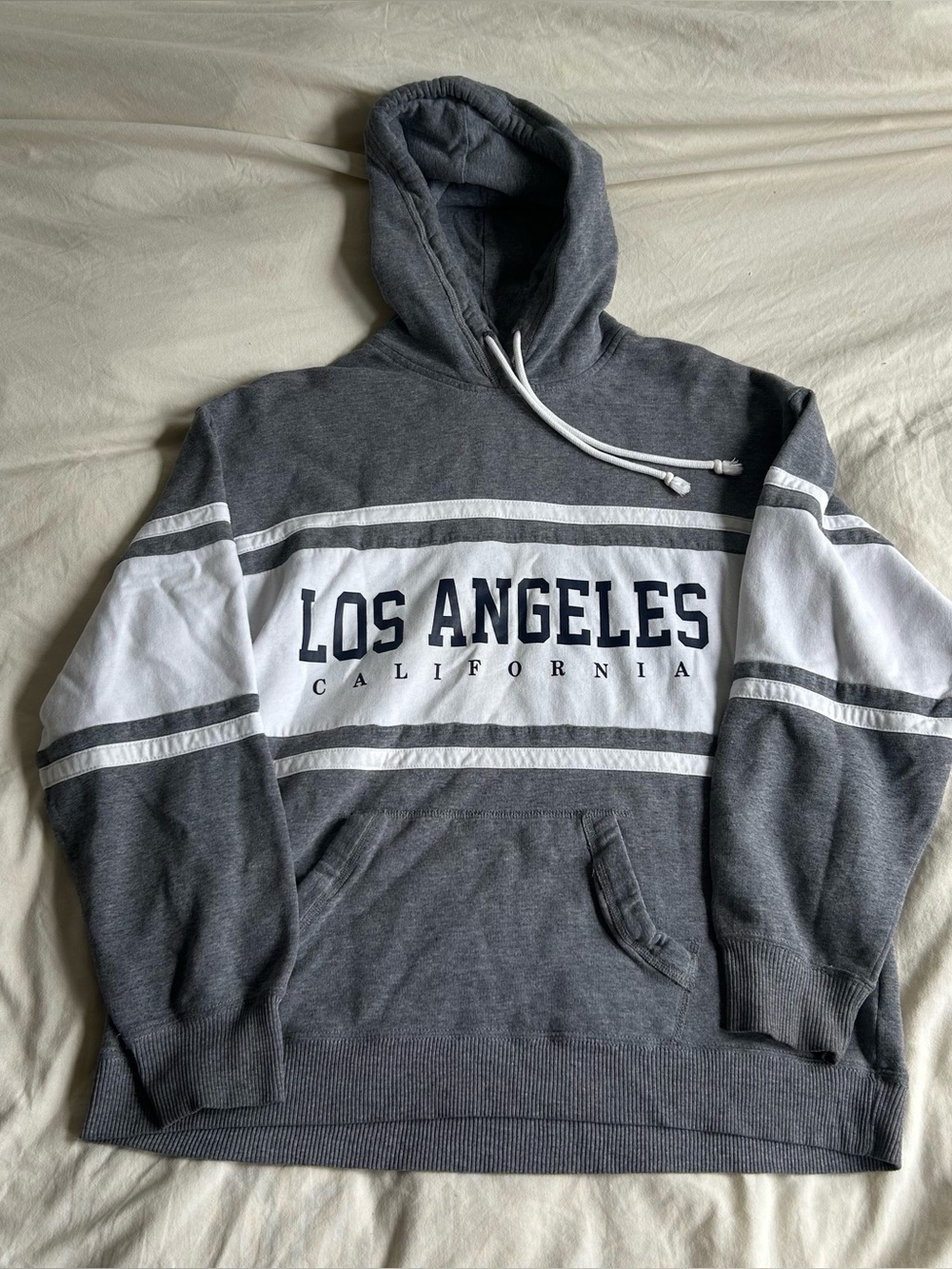Hollister Small Grey Los Angeles California Gray White Striped Hoodie Sweatshirt